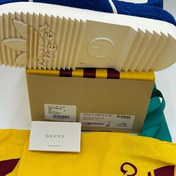Men’s Gucci X Adidas Blue Slide Sandals. Size 12